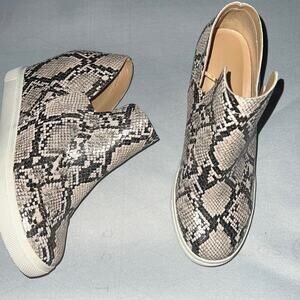 - Express Womens Wedge Sneakers Shoes Black Beige Snake Print Slip On 9